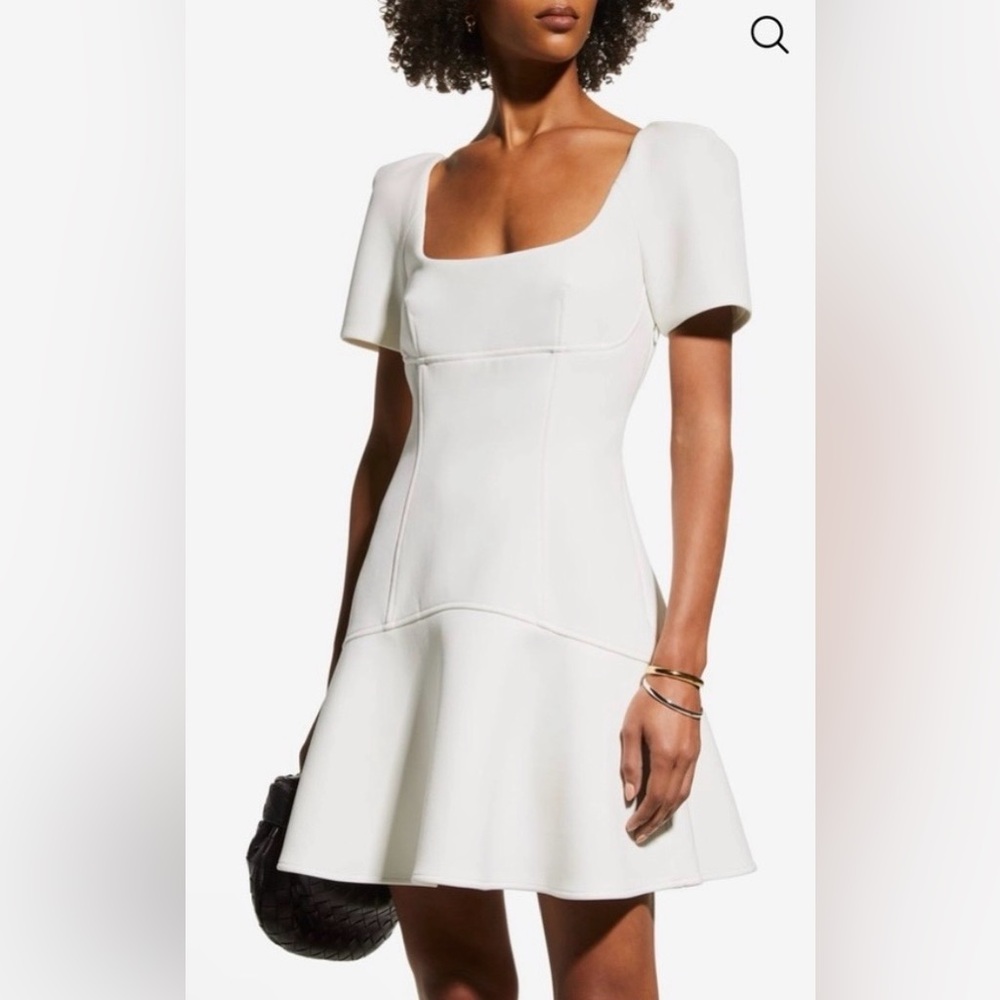 A.L.C. Hayes Seamed Puff Sleeve Mini Dress Off White Size 14 NWT